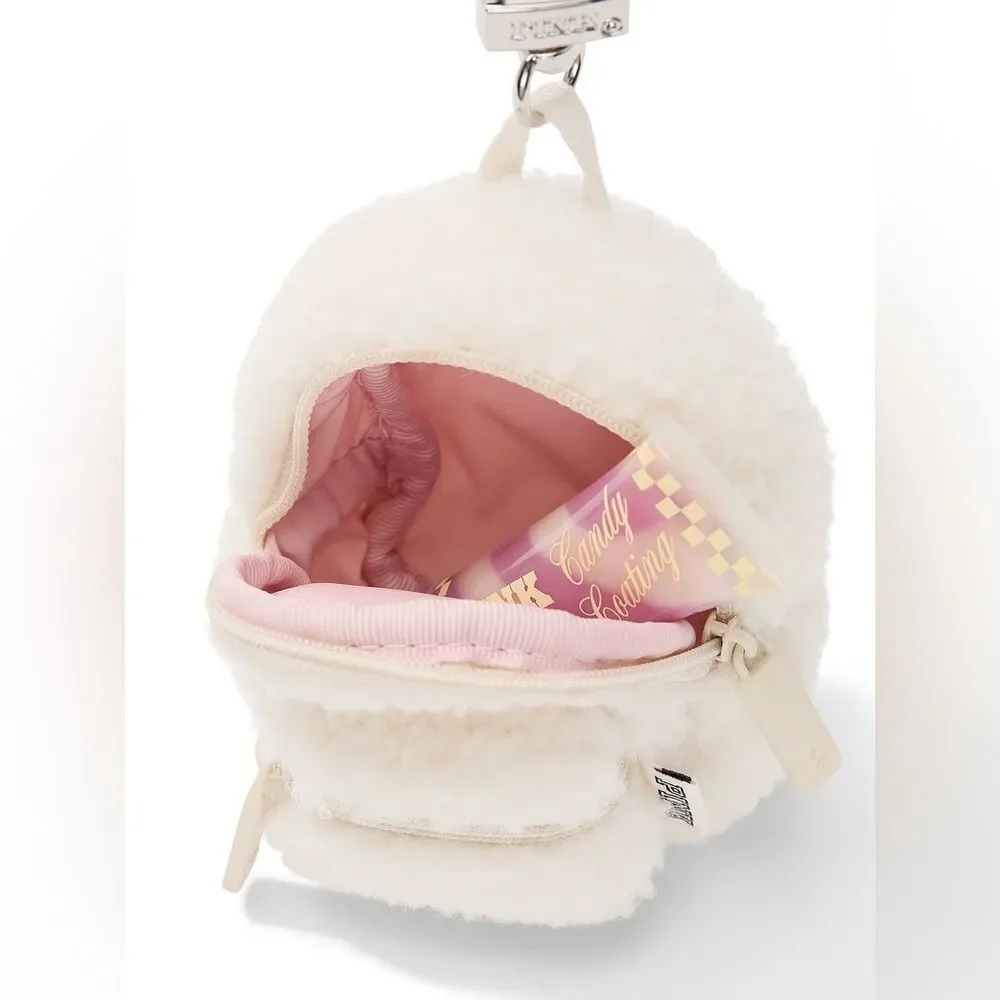 NFT NWT! VS PINK Winter White Teddy Mini Backpack Keychain Charm